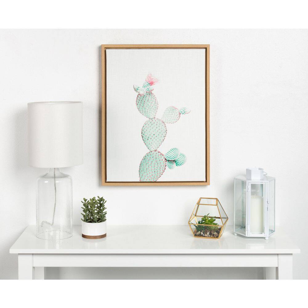 Natural Wood Framed Prickly Pear Cactus Canvas Print