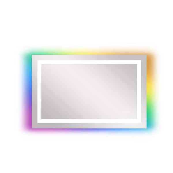 WELLFOR 40 in. W x 24 in. H RGB Rectangular Frameless Anti-Fog Wall Mounted Bathroom Vanity Mirror