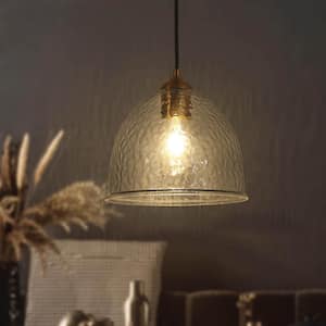 Modern Round Pendant Light 1-Light Electroplated Brass Circle Pendant Light for Kitchen Island with Water Glass Shade