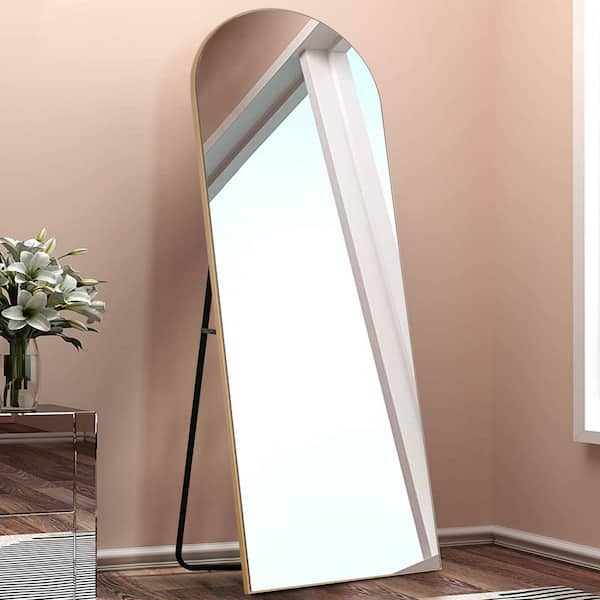 Dovelina Gold 27 in. W x 63 in. H Modern Arch Metal Framed Full Length Floor Mirror Standing Mirror