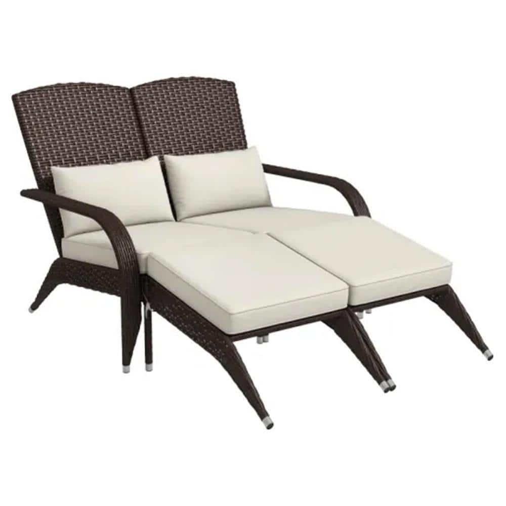 Brown 1-Piece Wicker Outdoor Patio Chaise Lounge with White Cushions price history on PriceWatchPro