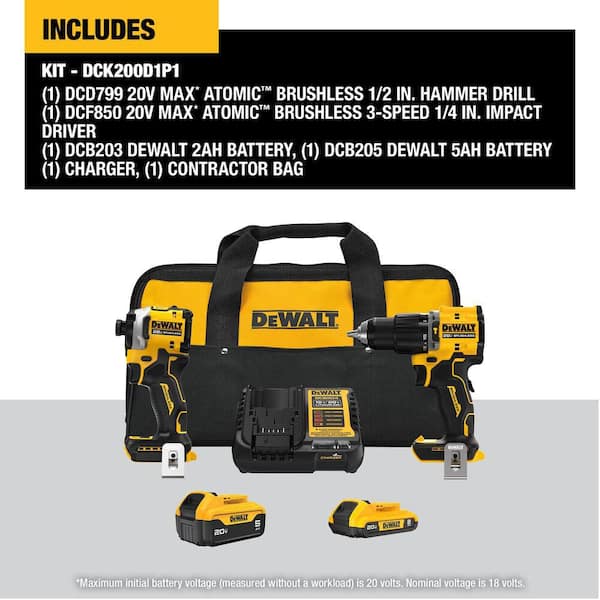 ATOMIC 20V MAX Lithium-Ion Cordless 2-Tool Combo Kit with 5.0 Ah and 2.0 Ah Batteries, Charger and Kit Bag