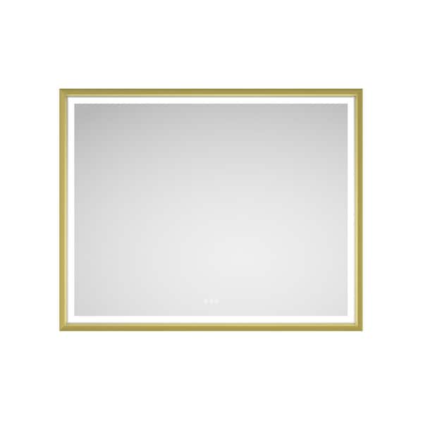 Gold 48 in. W x 60 in. H LED Rectangle Metal Framed Wall Mirror