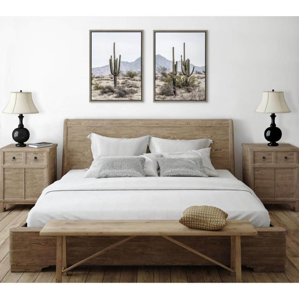 Tall Saguaro Cacti Desert Mountain Gray Framed Canvas Art Set