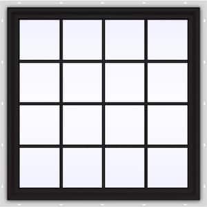 48 in. x 48 in. V-4500 Series Black FiniShield Vinyl Fixed Picture Window with Colonial Grids/Grilles