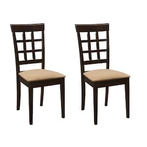 Tan and Brown Microfiber Lattice Back Dining Chair (Set of 2)