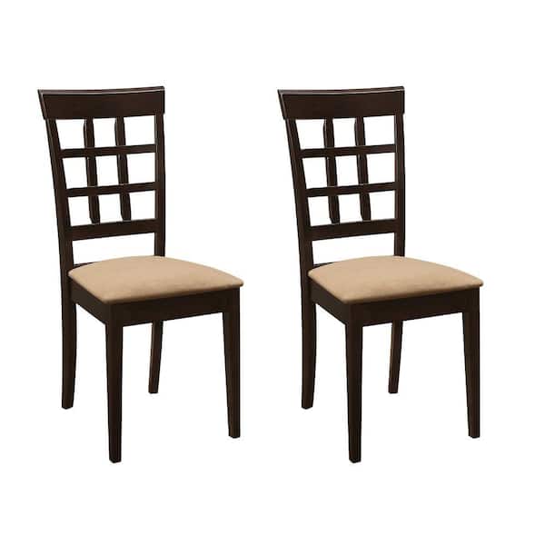 Benjara Tan and Brown Microfiber Lattice Back Dining Chair (Set of 2)