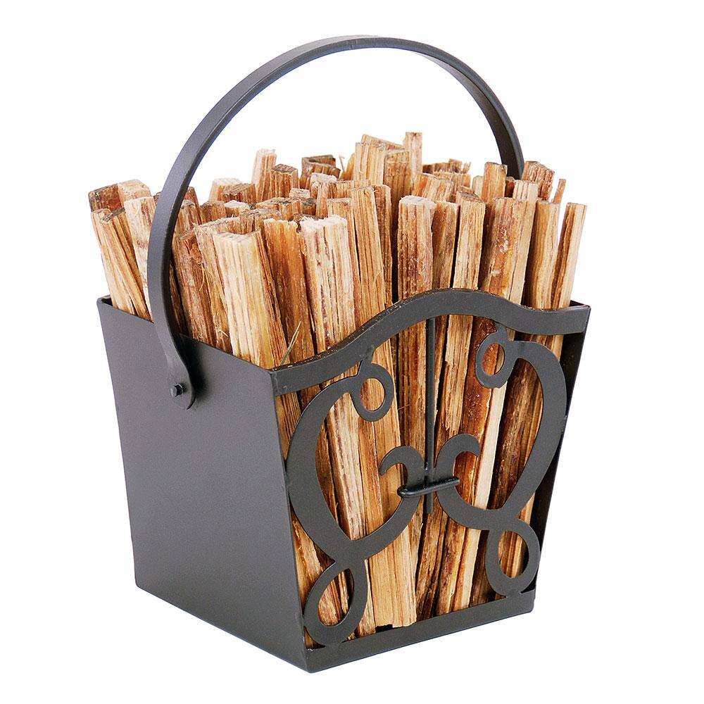 Graphite Wrought Iron Fatwood Caddy with Decorative Design