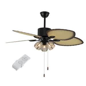 52 in. Indoor 5 Palm Leaf Blades Tropical Black Ceiling Fan with Light Kit and Remote Control
