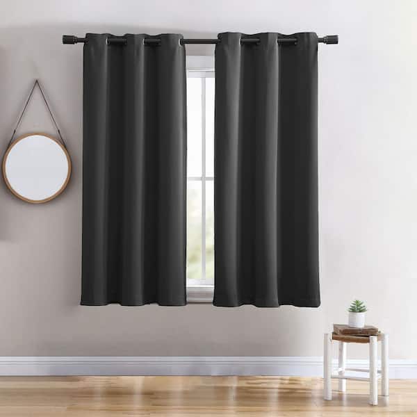 swift home 40 in W X 63 in L Grommet Top Single Panel Energy Saving Blackout Curtain in Black