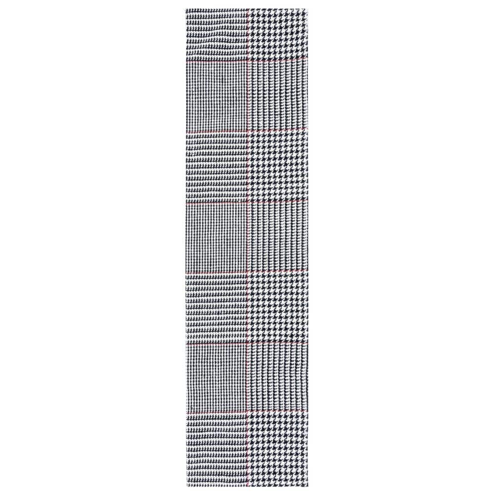 SAFAVIEH Marbella Black/Ivory 2 ft. x 9 ft. Glen Plaid Runner Rug