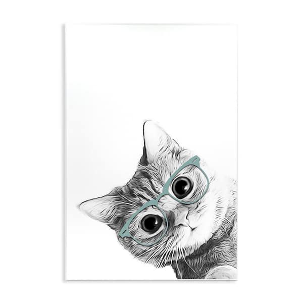 Monochrome Cat Kitten Peeking Glasses Portrait by Annalisa Latella Unframed Graphic Art Print Animal 19 in. x 13 in.