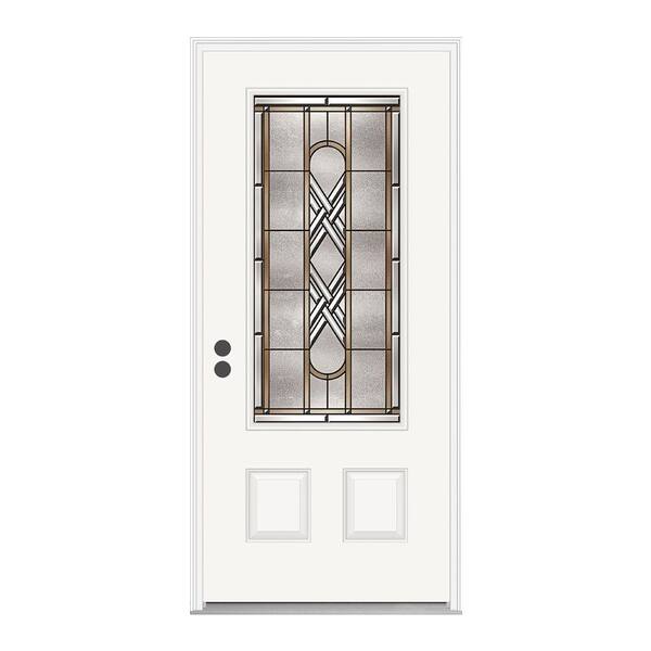 JELD-WEN 36 in. x 80 in. Ascot 3/4 Oval Lite Primed Premium Steel Prehung Front Door with Brickmould