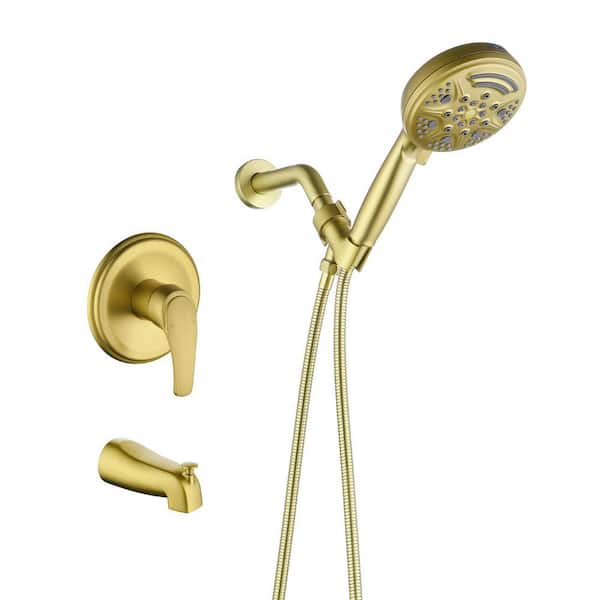 Rain Single Handle 9-Spray Tub Shower Faucet Handheld Combo with Valve 1.8 GPM Adjustable shower Head in Gold