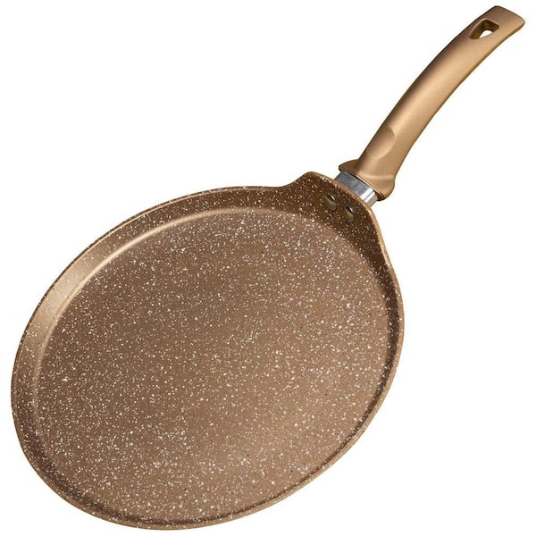 11 in. Cast Aluminum Granite Nonstick Skillet Frying Pan in Gold with Lid, Compatible All Stovetops, 1-Pack