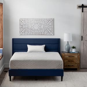 Amelia Upholstered Navy Full Bed with Horizontal Channels