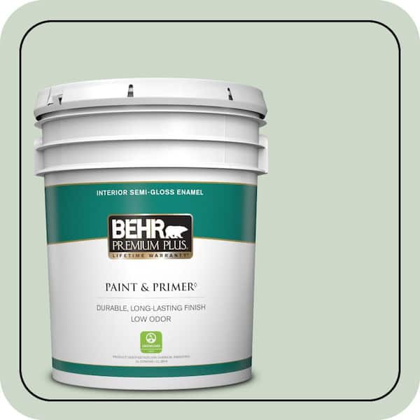 BEHR PREMIUM PLUS 5 gal. #450E-2 April Mist Semi-Gloss Enamel Low Odor Interior Paint & Primer
