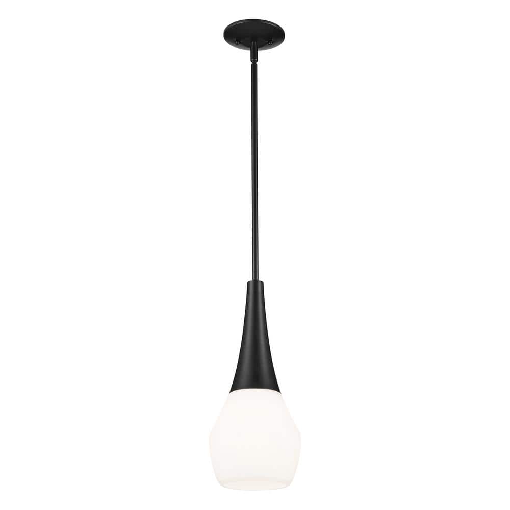 KICHLER Deela 17 in. 1-Light Black Modern Kitchen Island Pendant Hanging Light with Opal Glass