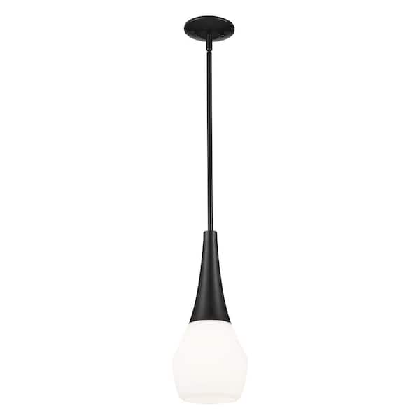 KICHLER Deela 17 in. 1-Light Black Modern Kitchen Island Pendant Hanging Light with Opal Glass