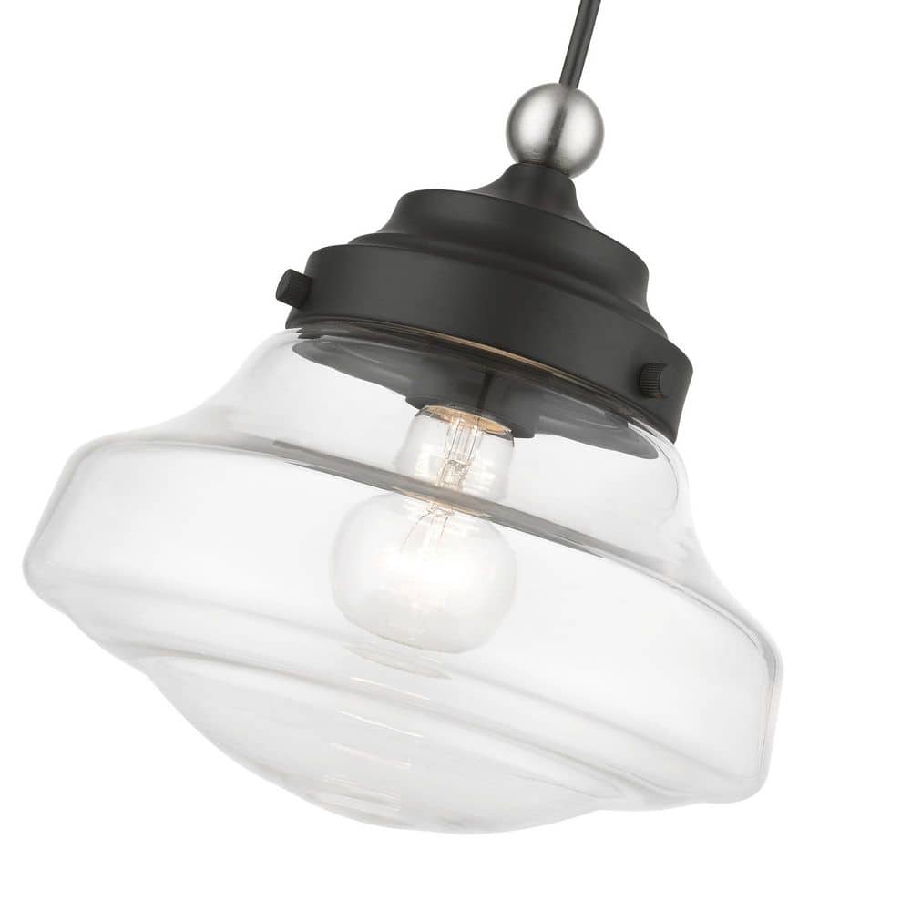 Avondale Mini Pendant with Clear Glass Shade - Black/Brushed Nickel