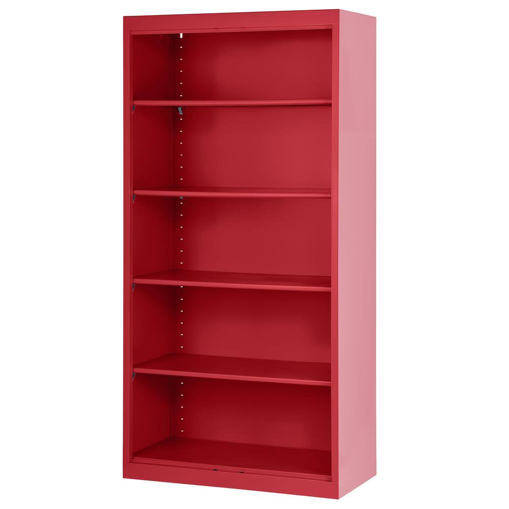 Red Powder Coat Steel 72" Adjustable 5-Shelf Bookcase