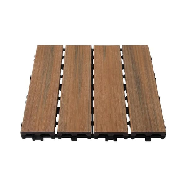 FIROMO 11.8 in. x 11.8 in. Wood-Plastic Composite Patio Deck Tiles Patio Floor Tiles, Oak (11-Pieces)