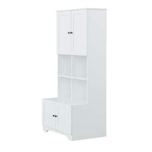 31 in. W x 12 in. D x 67 in. H White Linen Cabinet with 4-Doors and Open Multi-layer Shelves