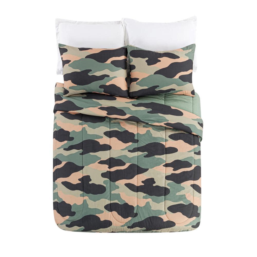 Full Gray Reversible Microfiber Camo Comforter Set