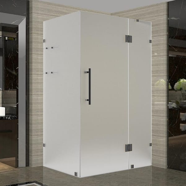 Aston Avalux GS 45 in. x 32 in. x 72 in. Rect. Pivot Frameless Corner Shower Enclosure in Oil Rubbed Bronze with Frosted Glass
