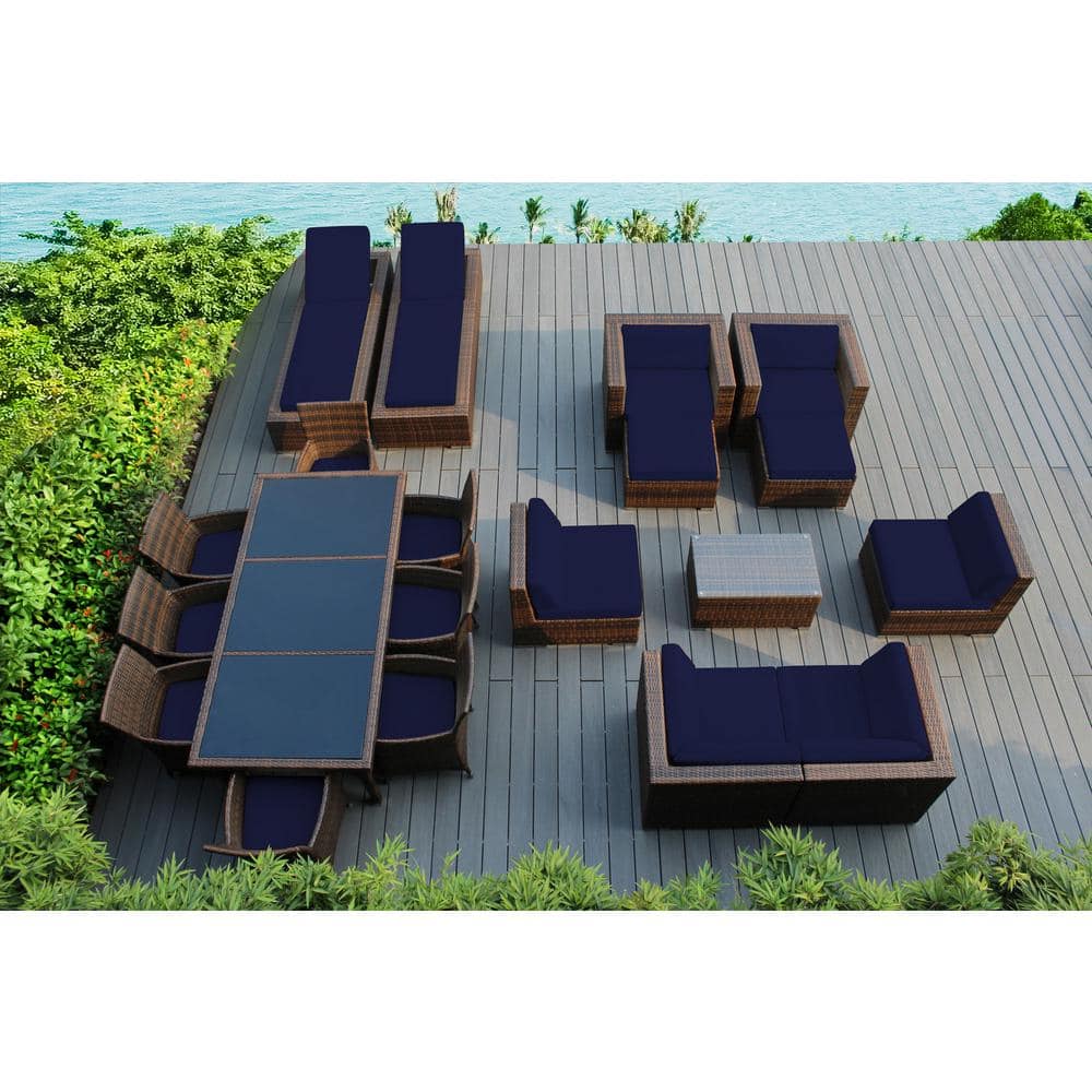 Mixed Brown 20-Piece Wicker Patio Combo Conversation Set with Sunbrella Navy Cushions price history on PriceWatchPro