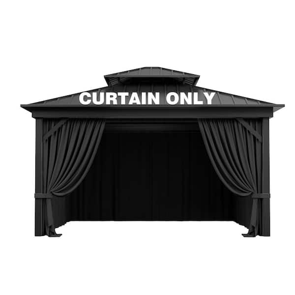 WNP 12 ft. x 12 ft. Universal Outdoor Privacy Curtains, Gazebo Curtain Replacement with Zipper Black (4-Side Curtain Only)