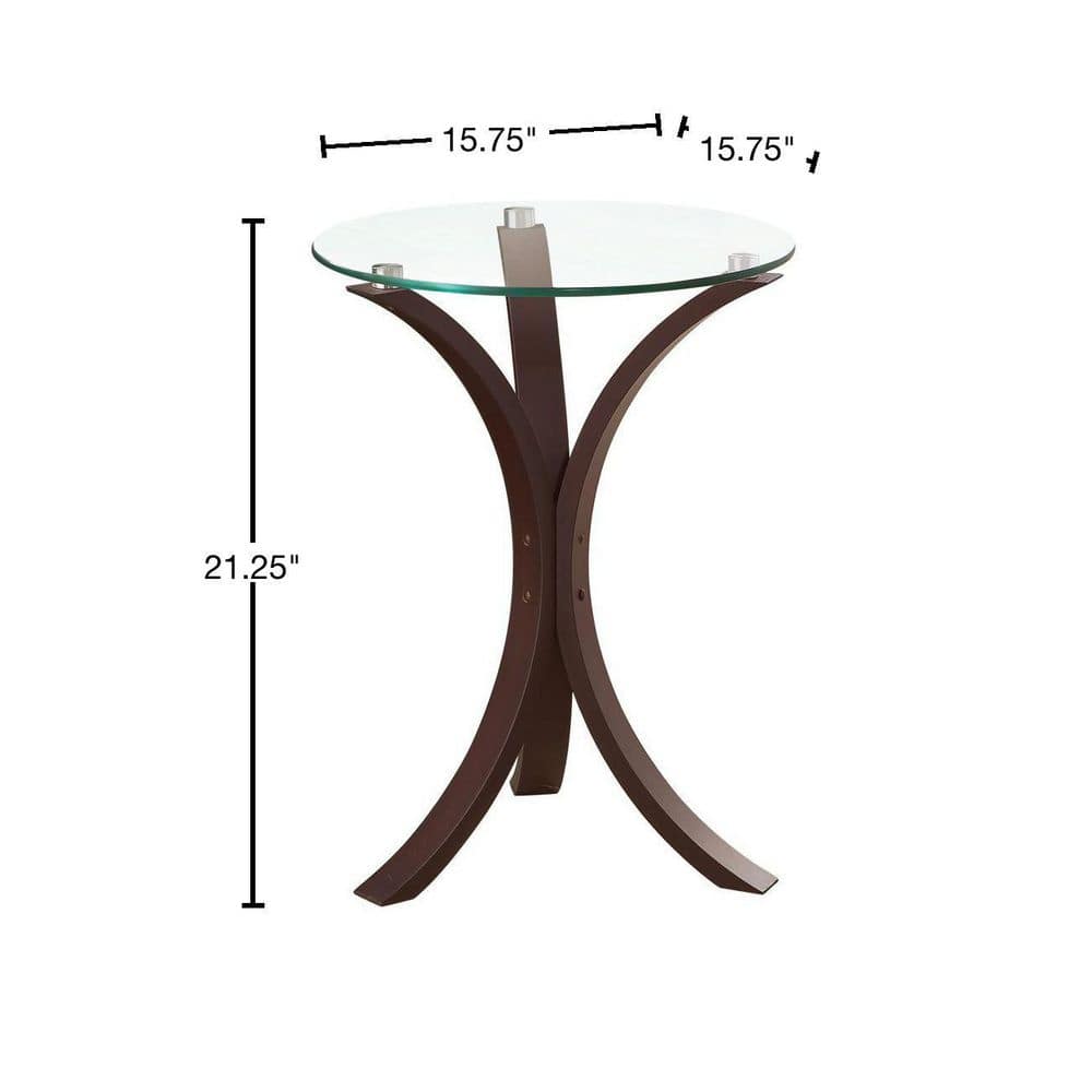 Crescent Moon 15.75" Metal and Glass Round Accent Table in Espresso