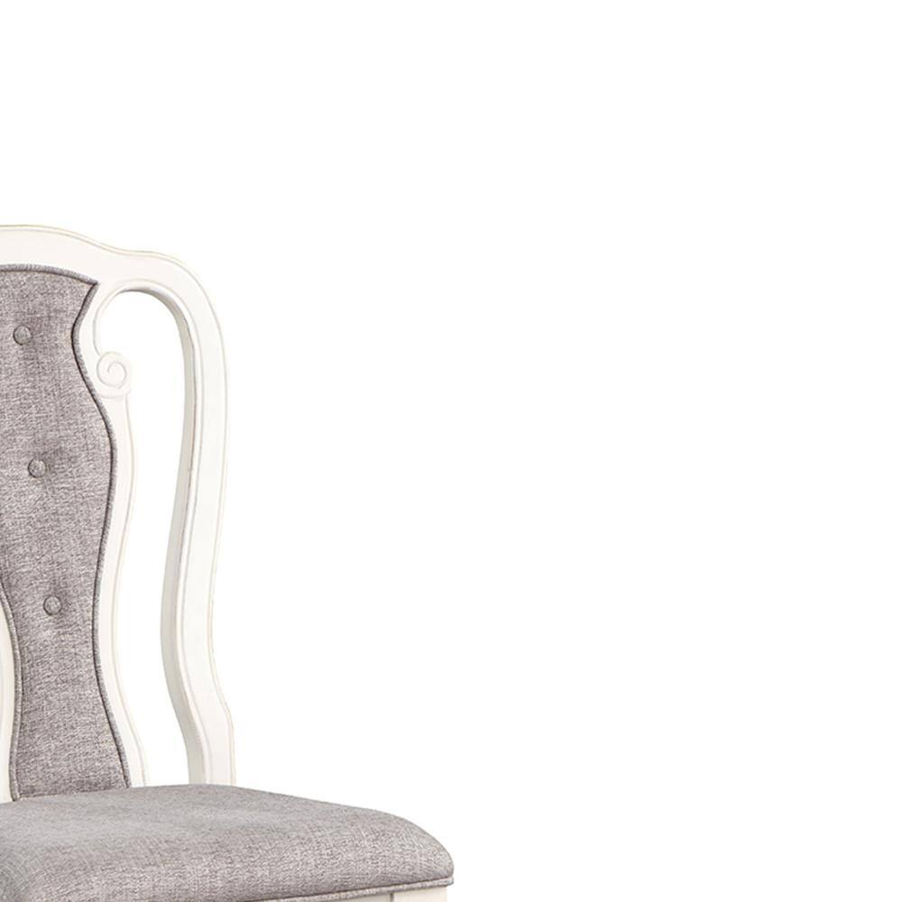 Florian Gray Fabric and Antique White Finish Slat Back Side Chair