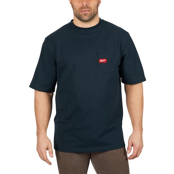 Milwaukee Men's Blue Heavy Duty Cotton/Polyester Short-Sleeve T -Shirt 601BL-L - The Home Depot