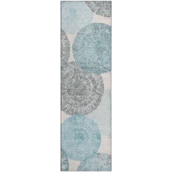 Mayfield Premium Machine Washable Abstract AMF2351 Teal 2 ft. x 7 ft. Runner Rug