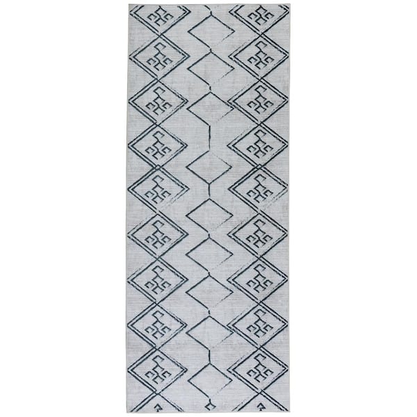 PLAYA RUG Aspen Creme Black 2 ft. 8 in.. X 8 ft. Machine Washable Tribal Moroccan Bohemian Polyester Non-Slip Backing Area Rug