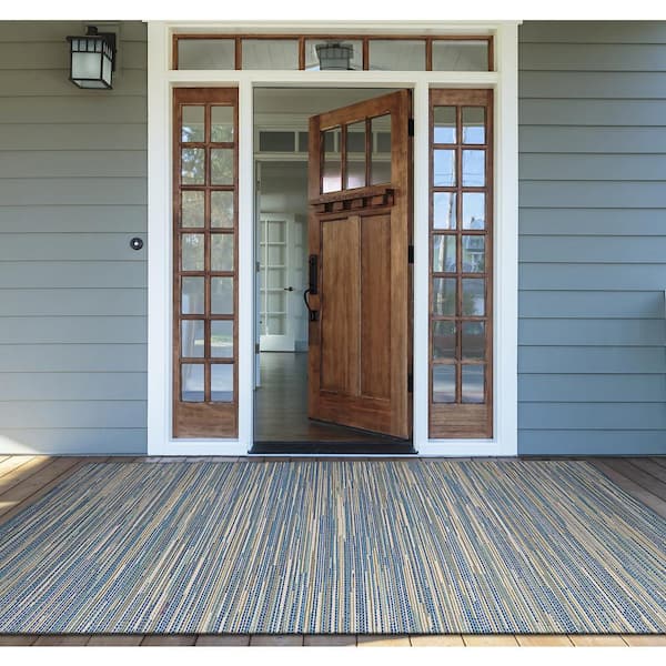 Monaco Alassio Sand-Azure-Turquoise 2 ft. x 12 ft. Indoor/Outdoor Runner Rug