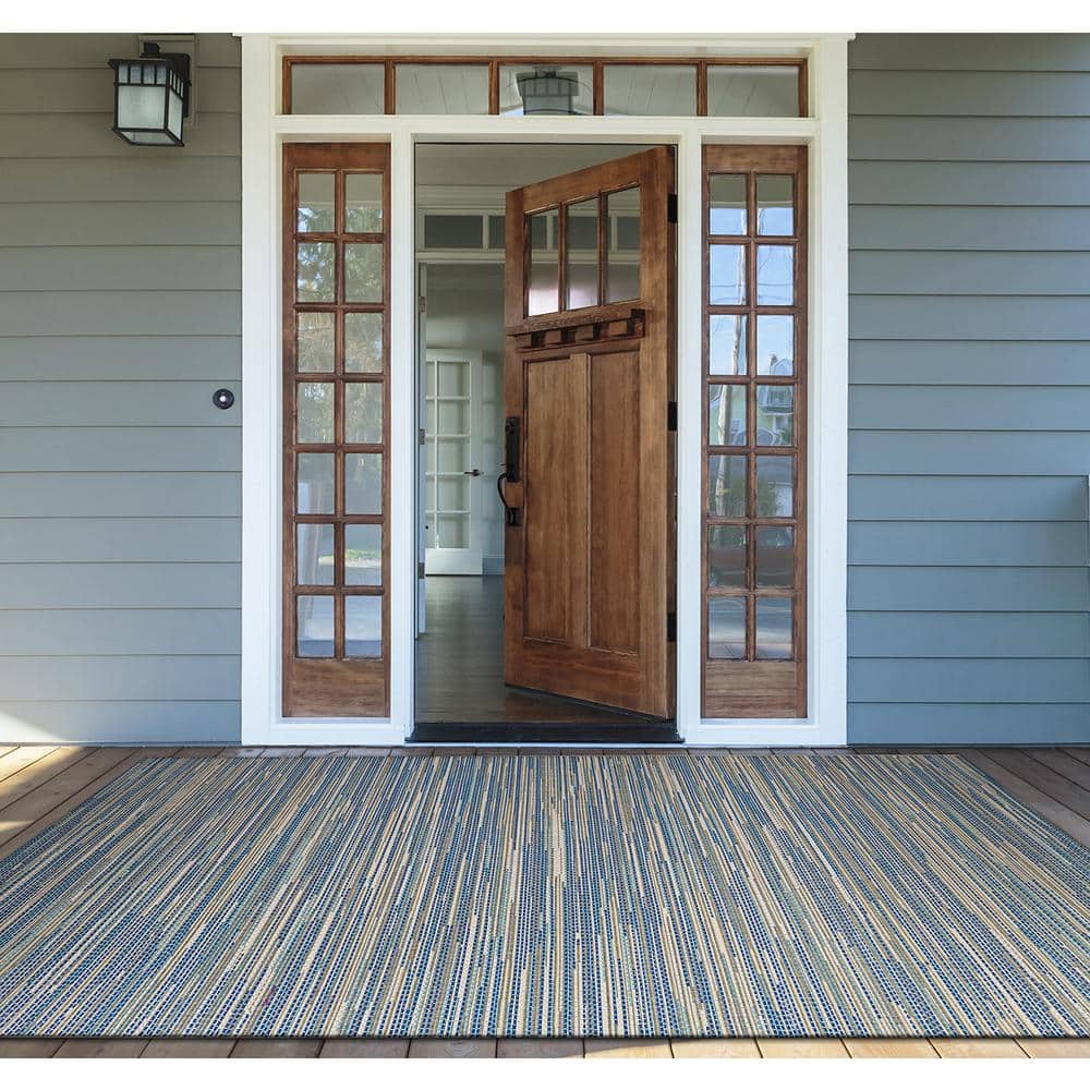 Monaco Sand and Azure Stripe 5' x 7' Indoor/Outdoor Rug