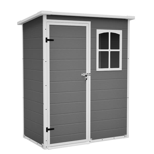 5x3ft Resin Outdoor Storage Shed with Window, Waterproof and Lockable Design, Garden Storage for Backyard, Lawn