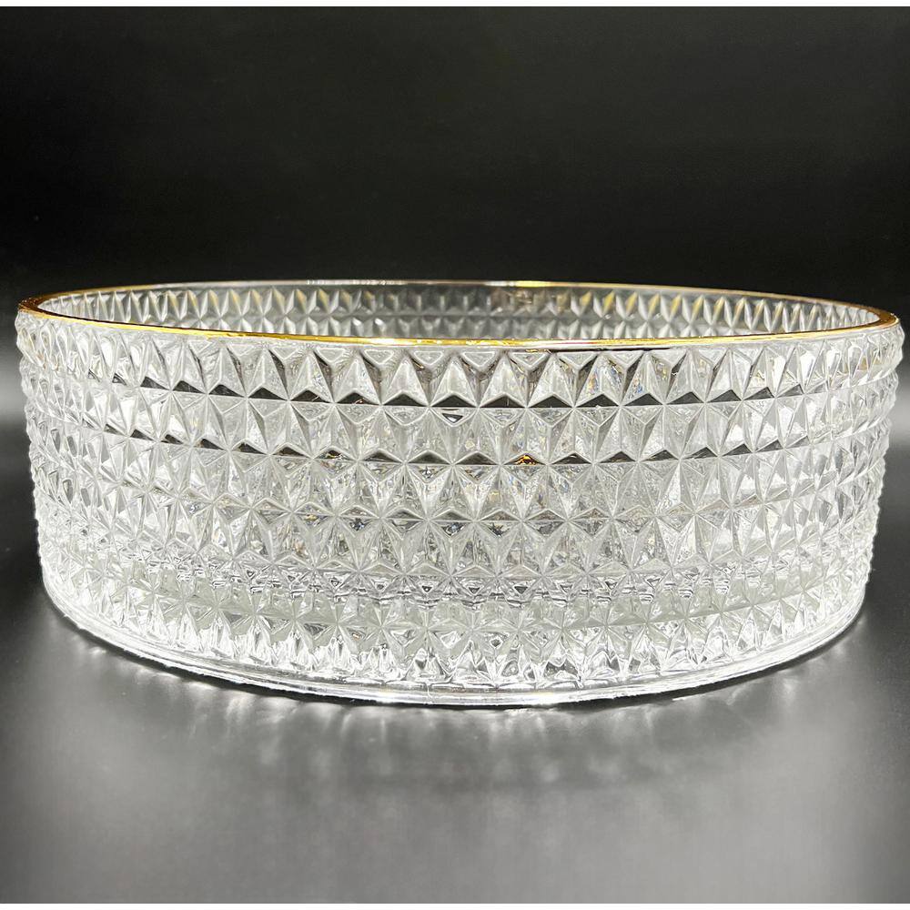 16" Clear and Gold Glass Circular Bathroom Vessel Sink