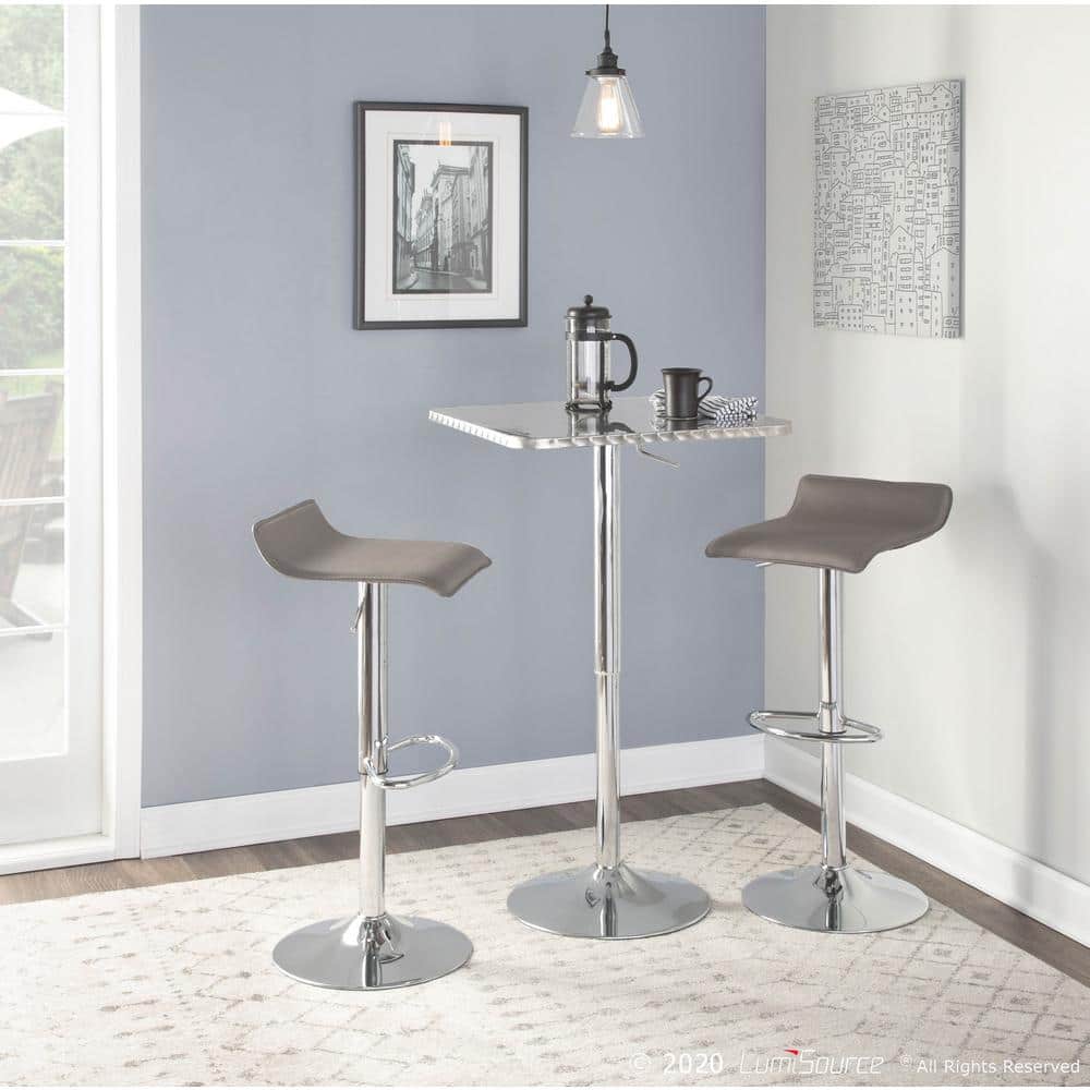 Gray Adjustable Swivel Barstool with Metal Base, Set of 2
