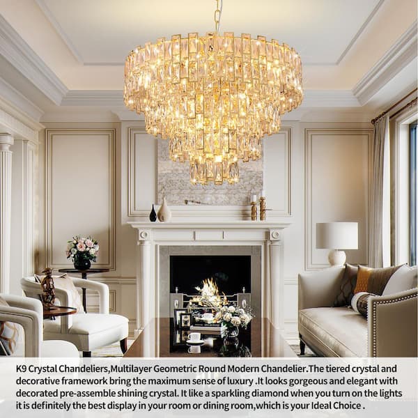 Jushua Modern 31.5 in. 21-Light Gold Luxury Crystal Chandelier