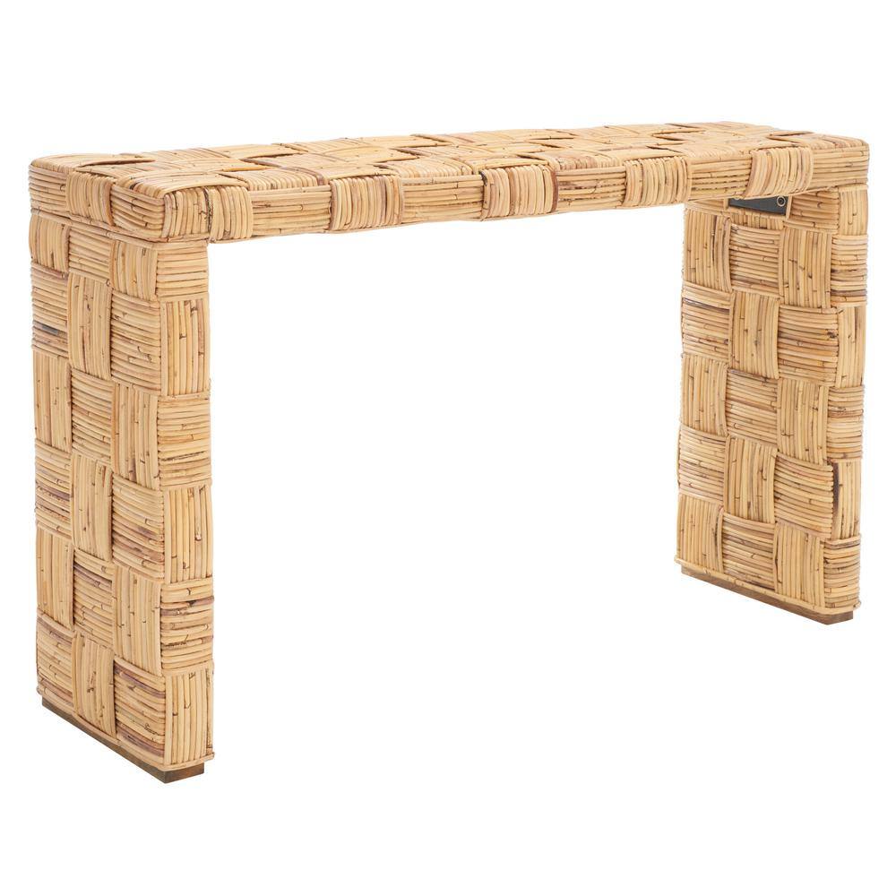 Honey Natural Rattan Console Table with Storage