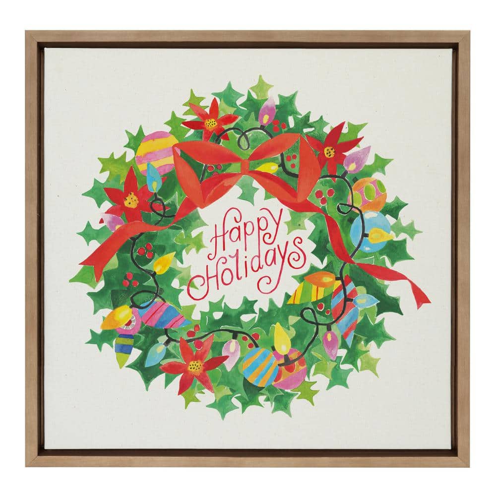 Holiday Wreath Happy Holidays Canvas Print with Polystyrene Frame