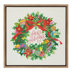 Sylvie Xmas Wreath Happy Holidays by Shannon Snow Framed Canvas Holiday Art Print 22 in. x 22 in .