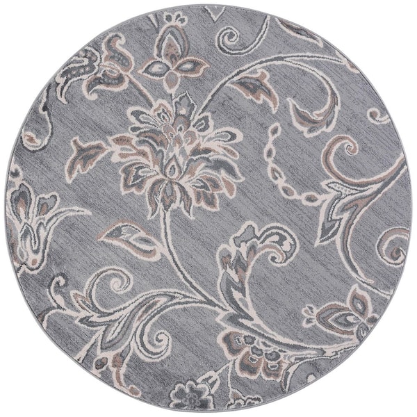 Madison Floral Gray 6 ft. Round Indoor Area Rug