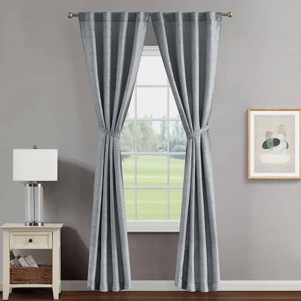 Creative Home Ideas Melinda Silver Lurex 38 in. W x 108 in. L Rod Pocket Light Filtering Tiebacks Curtain (2 Panels)