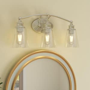 3-Light Brushed Nickel Vanity Light with Bathroom Set