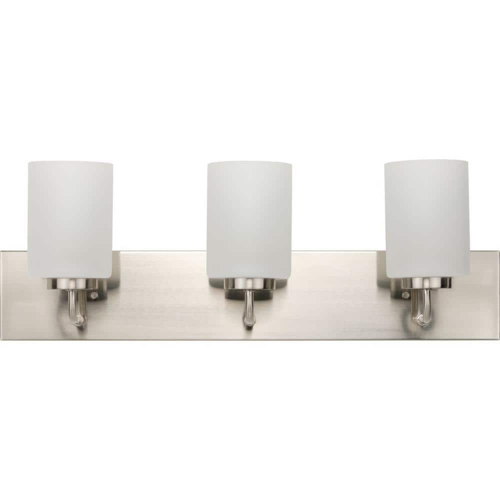 Brushed Nickel 3-Light Bath Vanity with Etched Glass Shades