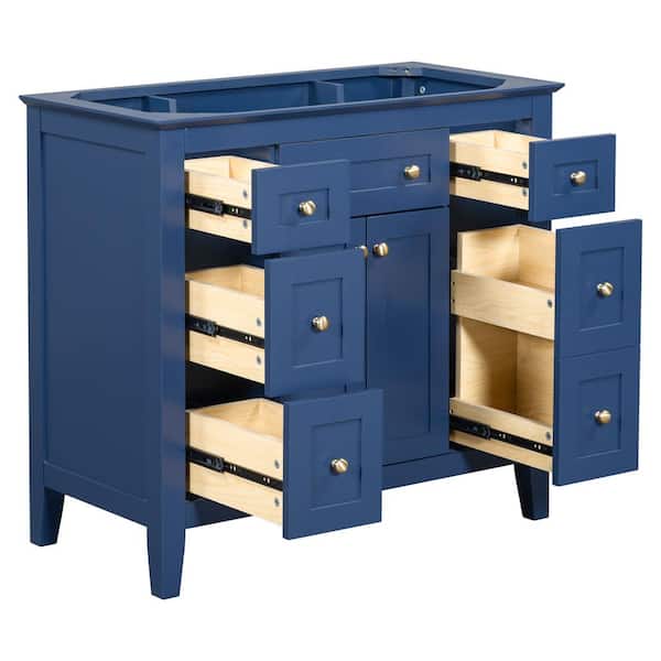 COWLOWN 35.5 in. W x 17.8 in. D x 33.38 in. H Bathroom Blue Linen Cabinet